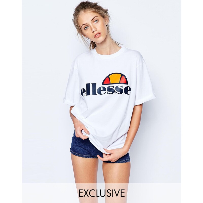 Ellesse - T-shirt oversize coupe boyfriend avec logo sur le devant - Blanc