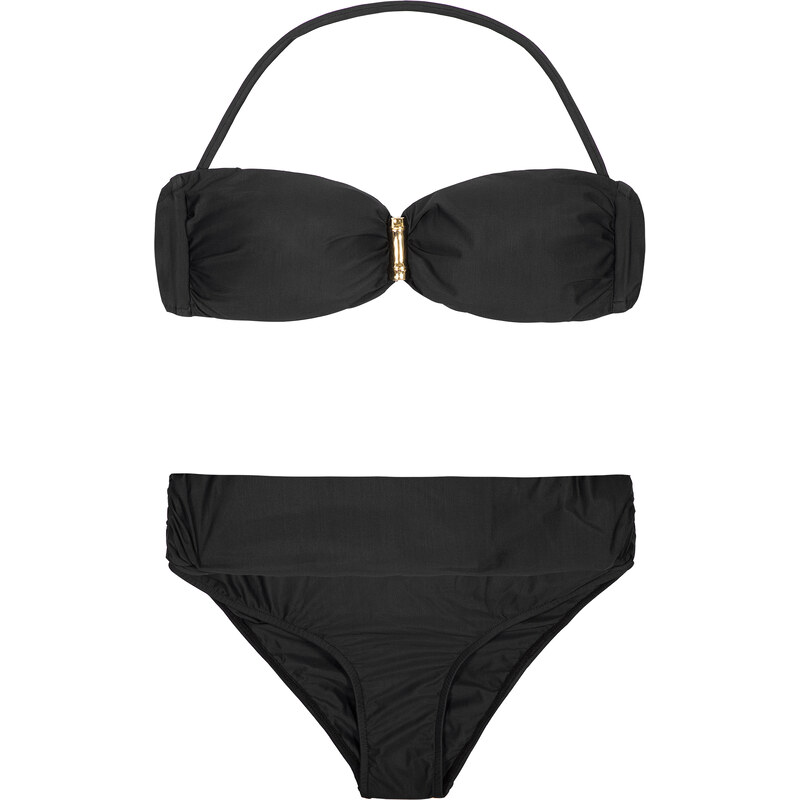 Lenny Niemeyer Deux-pièces Bandeau Noir, Culotte Froncée à Revers - Bamboo Bandeau Black Bikini