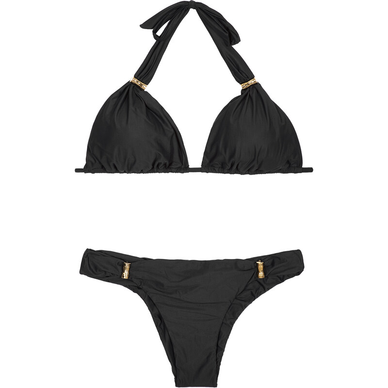 Lenny Niemeyer Bikini Triangle Foulard Noir, Détails Dorés - Bamboo Adjustable Black Bikini