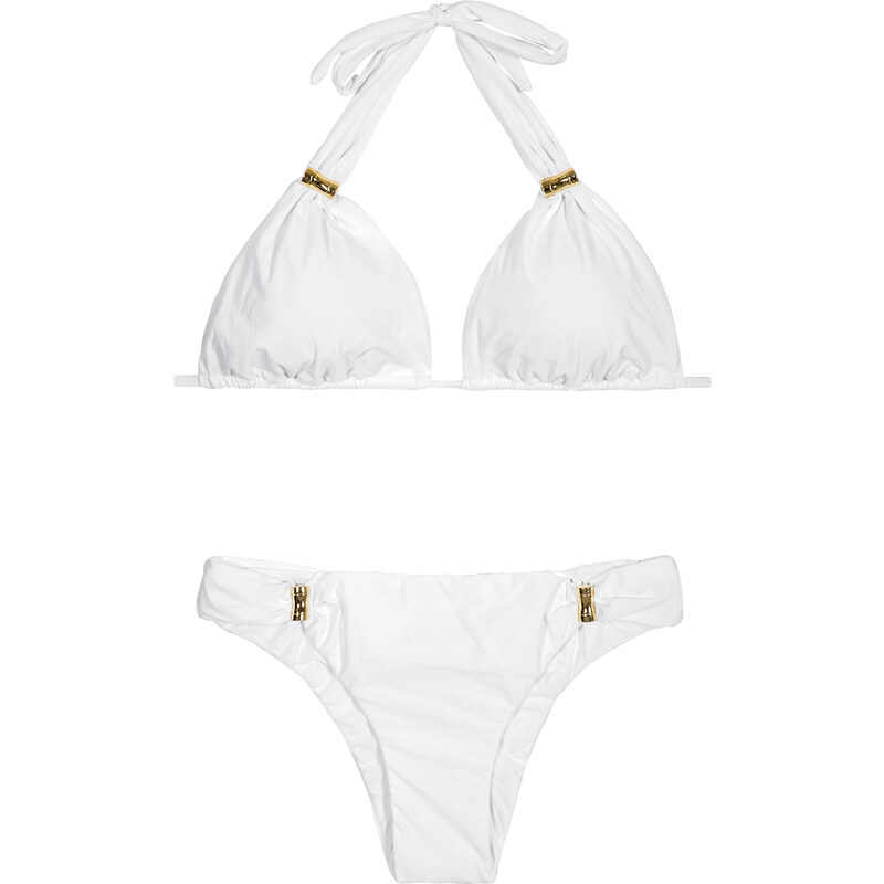 Lenny Niemeyer Bikini Triangle Foulard Blanc Doublé, Bijoux Dorés - Bamboo Adjustable White Bikini