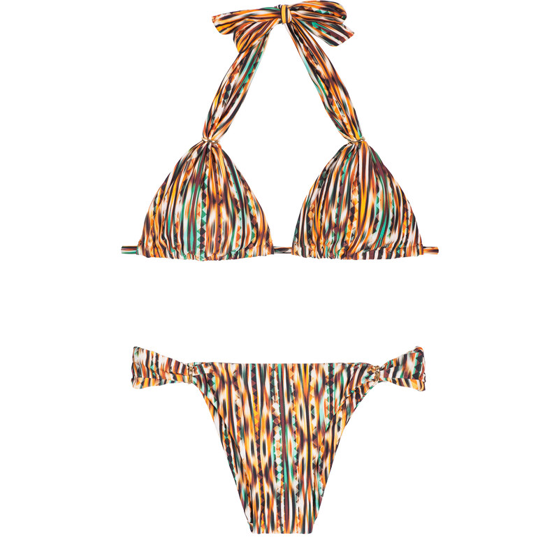 Lenny Niemeyer Bikini Triangle Coulissant Ethnique, Anneaux Dorés - Adjustable Halter Bikini Thay