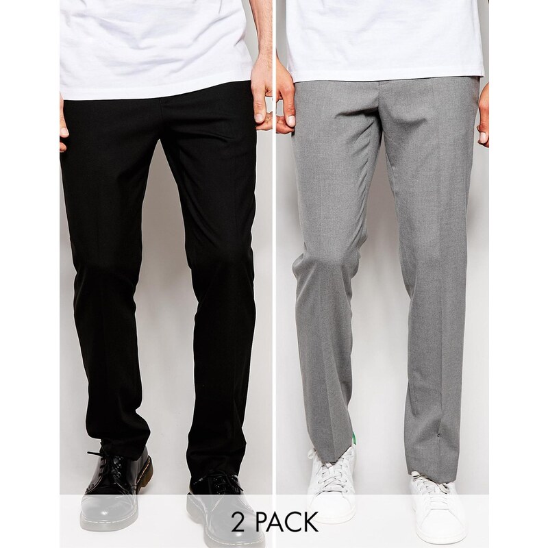 ASOS - Lot de 2 pantalons habillés coupe slim - Noir et gris - Multi