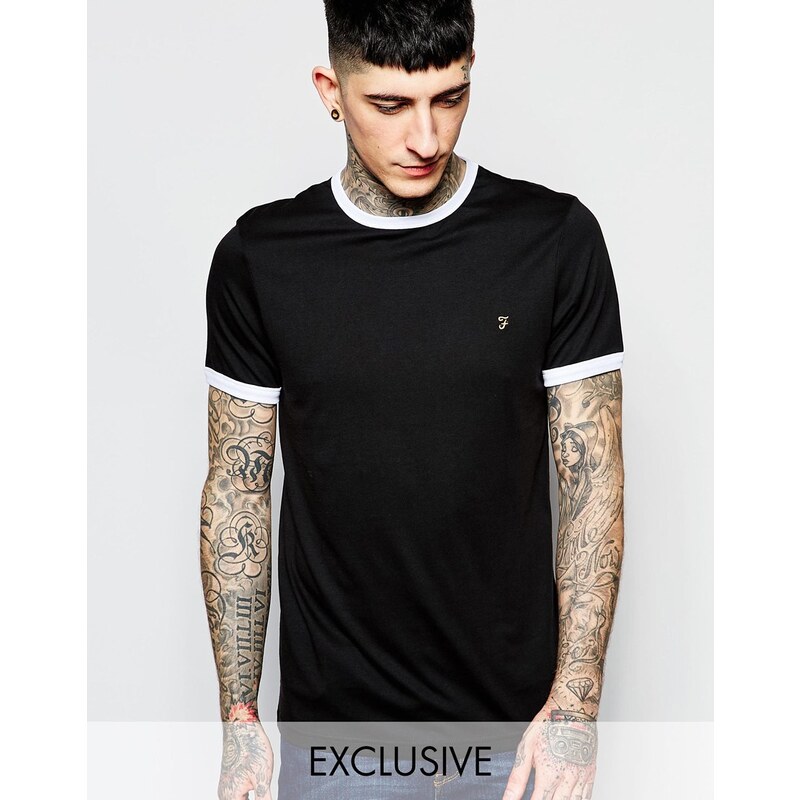 Farah - T-shirt cintré à bordure contrastante en exclusivité - Noir