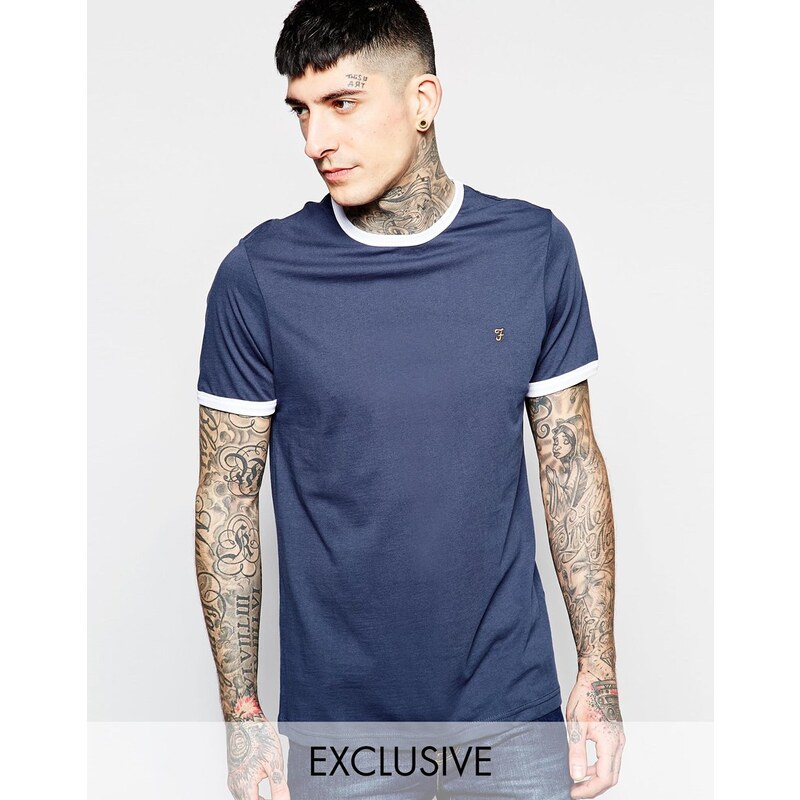 Farah - T-shirt cintré à bordure contrastante en exclusivité - Bleu marine