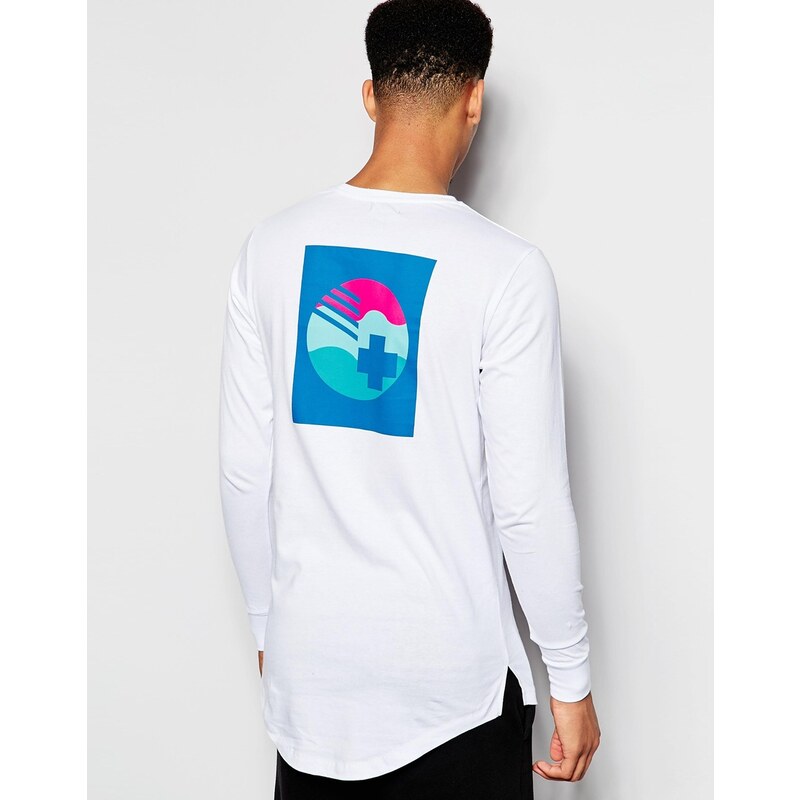 Pink Dolphin - T-shirt manches longues imprimé au dos - Blanc