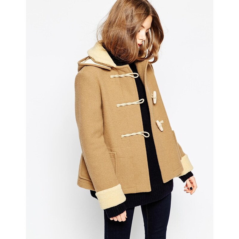 Gloverall - Duffle-coat coupe courte à capuche amovible - Beige