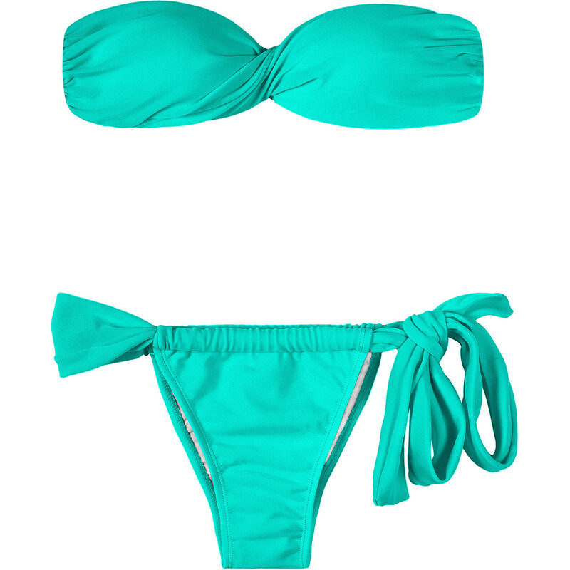 Rio De Sol Bikini Bandeau Croisé Turquoise, Bas Coulissant - Mare Torcido Lace