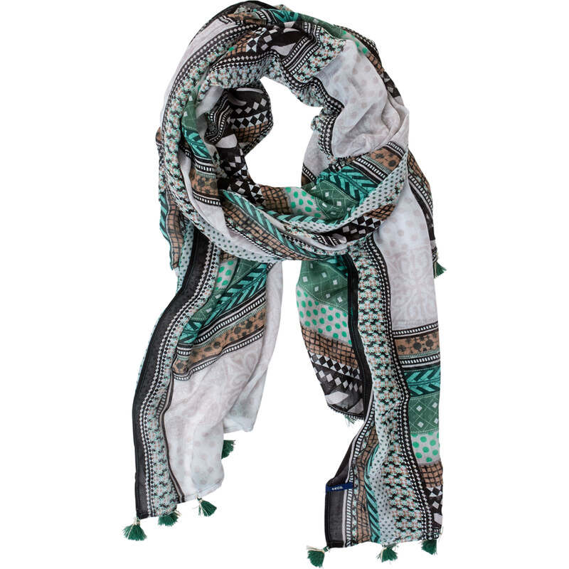 Cecil - Maxi-foulard à pompons - pastel reed vert