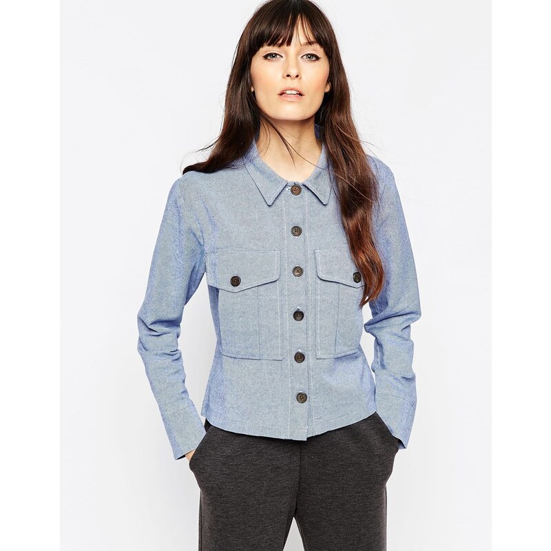 ASOS - Veste style chemise boutonnée en chambray - Bleu