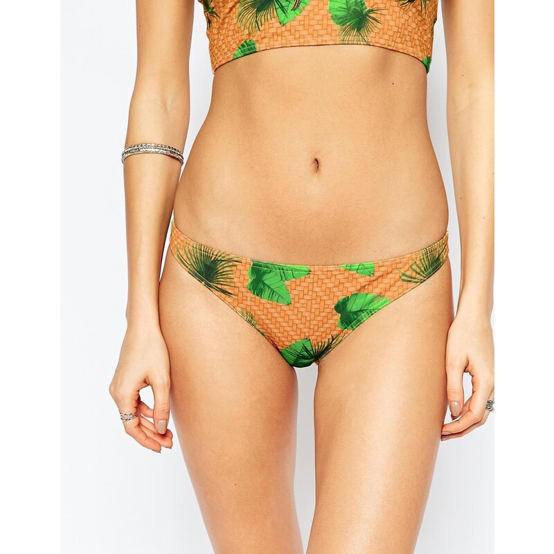ASOS - Wicker - Bas de bikini taille basse à imprimé palmiers - Multi