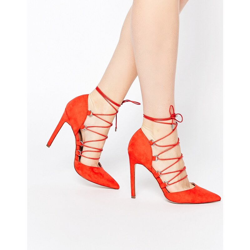 ASOS - PROP - Chaussures pointues à talons hauts et lacets - Rouge