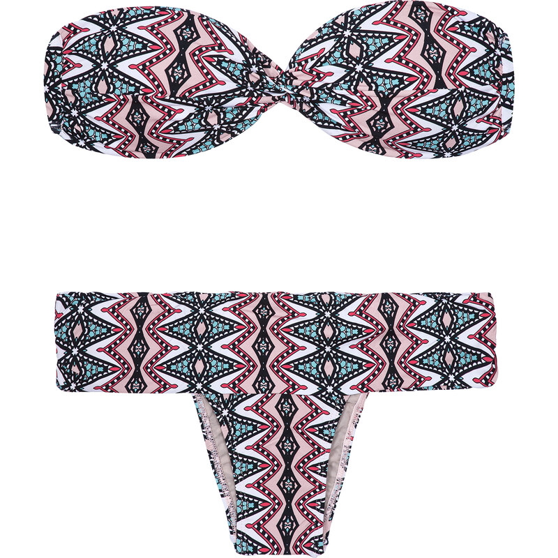 Triya Bikini Bandeau Géométrique à Coques, Bas Fixe - Tracy