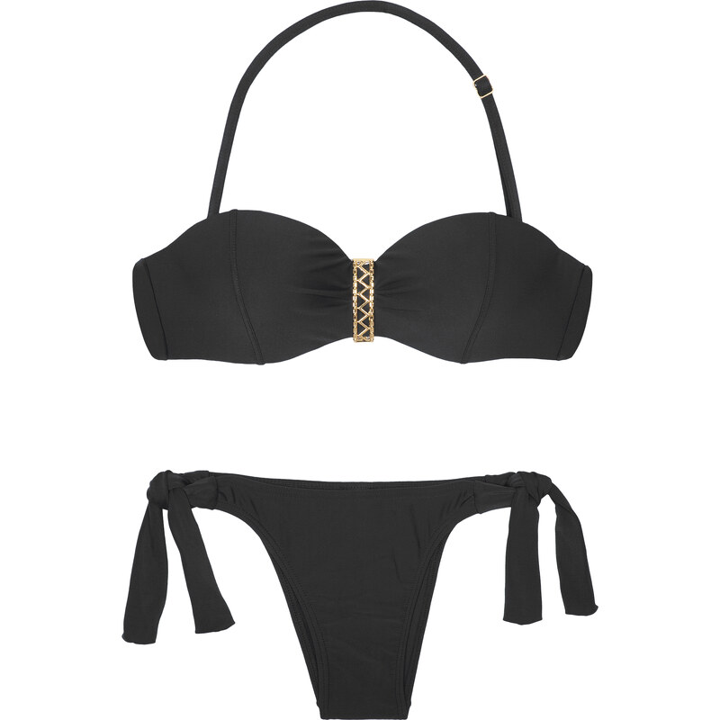La Playa Bikini Bandeau Noir à Armatures, Bas à Nouettes - Pin Up Black