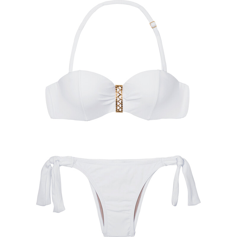 La Playa Bikini Bandeau Blanc à Armatures, Bas à Nouettes - Pin Up White