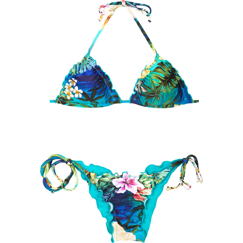 Rio De Sol Bikini Triangle Tropical Bleu Vert, Bords Ondulés - Azulona