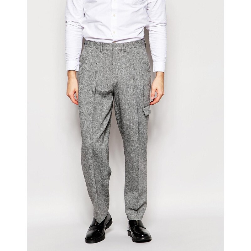 ASOS - Pantalon habillé coupe large en tweed avec poches - Gris - Gris