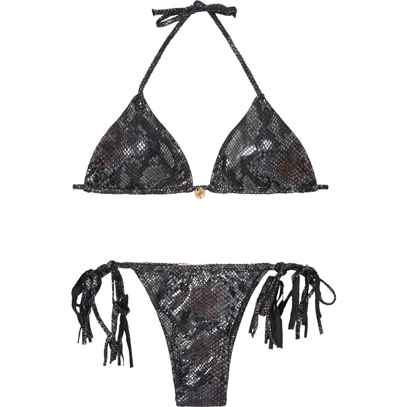 New Beach Maillots de bain femme Bikini Triangle Brillant Gris, Imprimé Serpent - Cascavel
