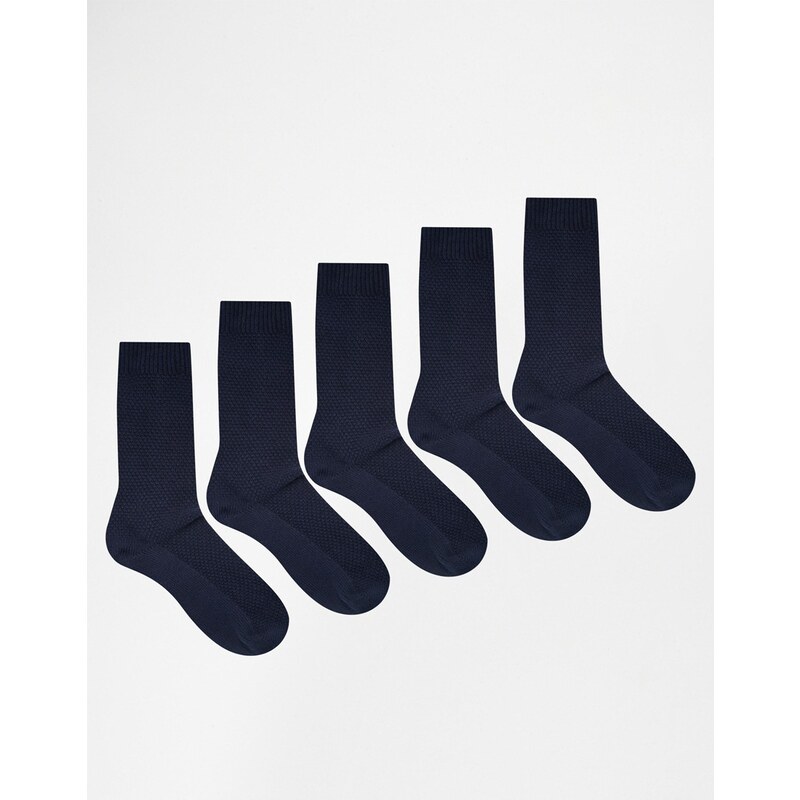ASOS - Lot de 5 paires de chaussettes gaufrées - Bleu marine - ÉCONOMIE - Bleu marine