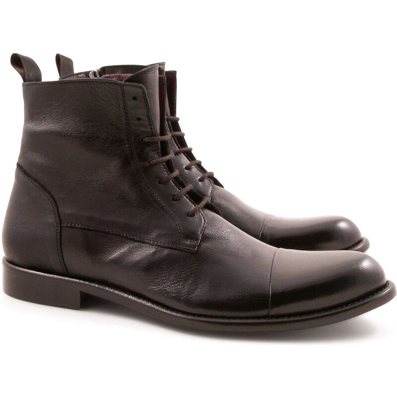 Leonardo Shoes Bottes homme bout droit en cuir noir artisanales