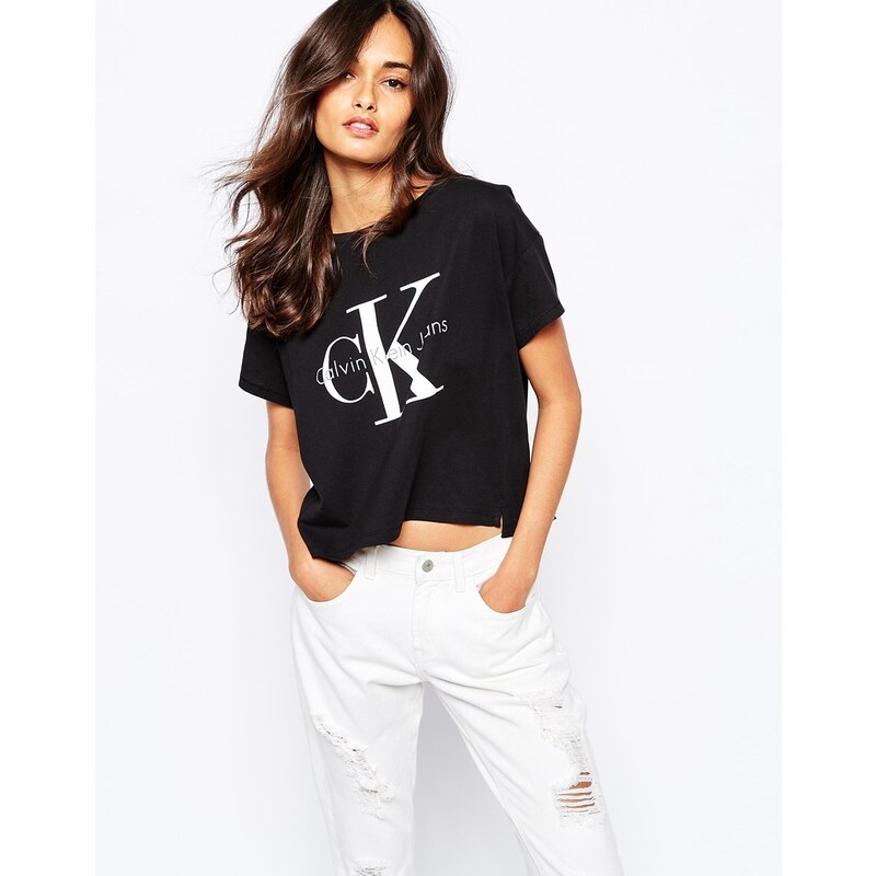 Calvin Klein Jeans - T-shirt court coupe carrée avec logo - Noir