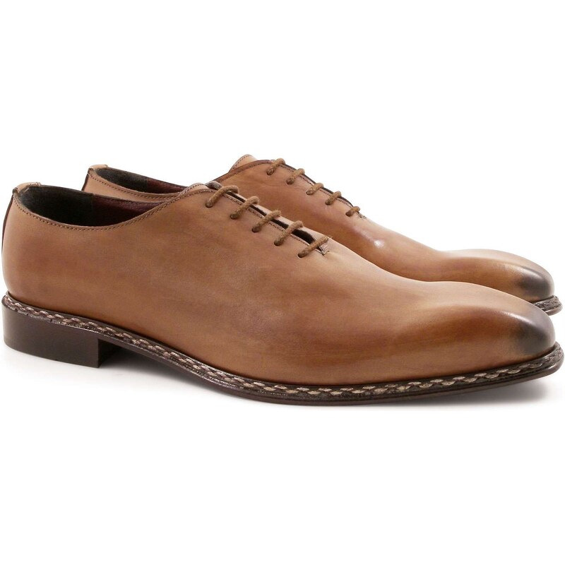 Leonardo Shoes Chaussures empeigne unie pour hommes en cuir marron