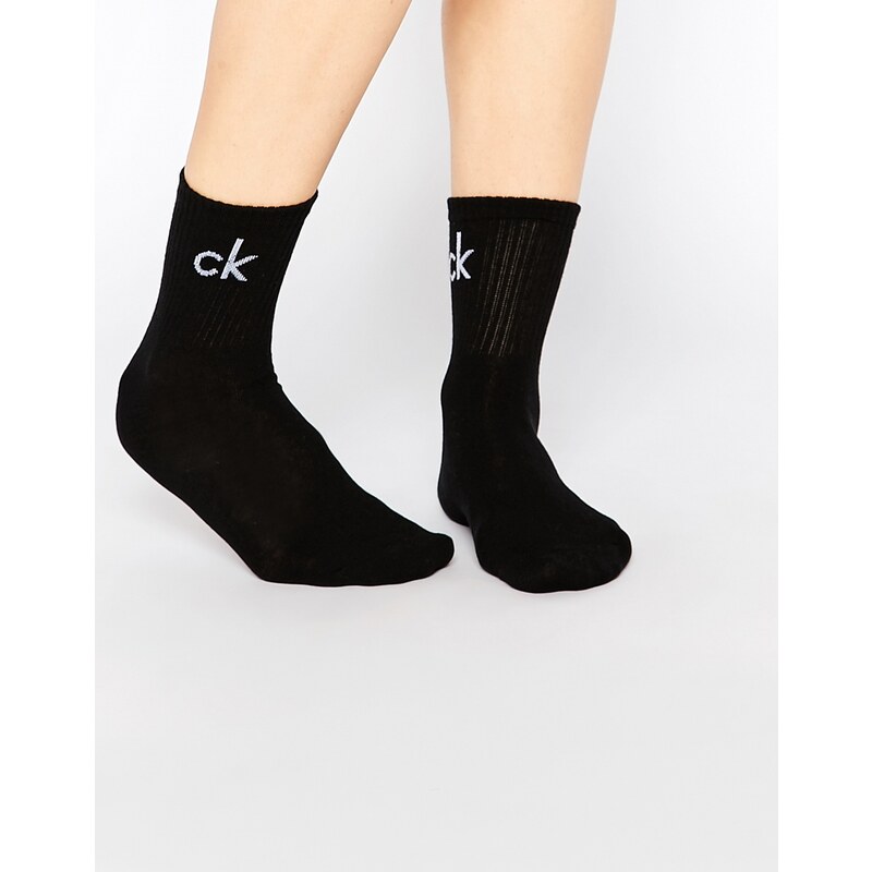 Calvin Klein - Paire de socquettes rétro avec logo - Noir