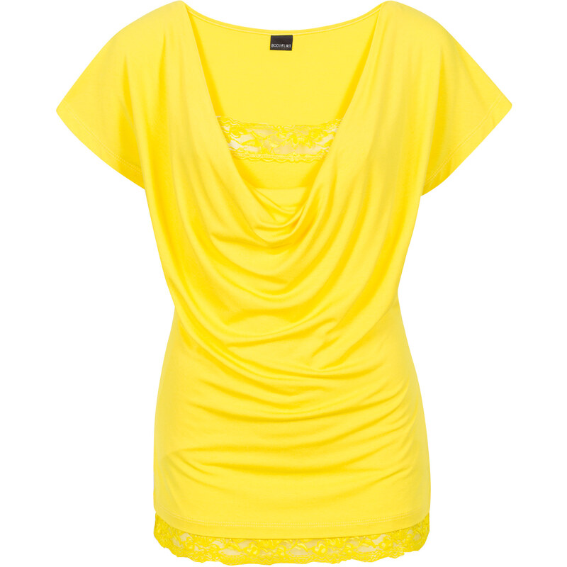 BODYFLIRT T-shirt avec dentelle jaune femme - bonprix