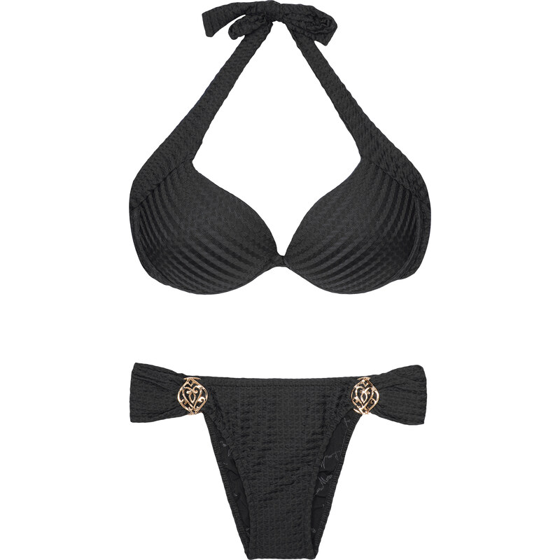 Lua Morena Bikini Balconnet Noir Accessoirisé, Tissu Texturé - Arabesque Black