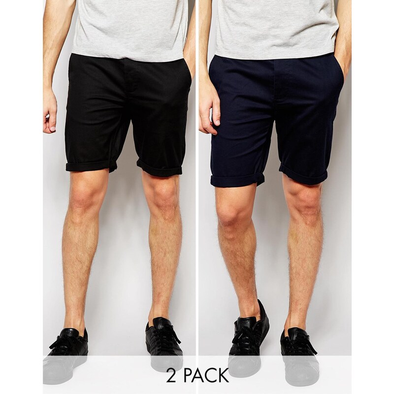 ASOS - Lot de 2 shorts chino skinny - Noir et bleu marine - ÉCONOMIE - Noir