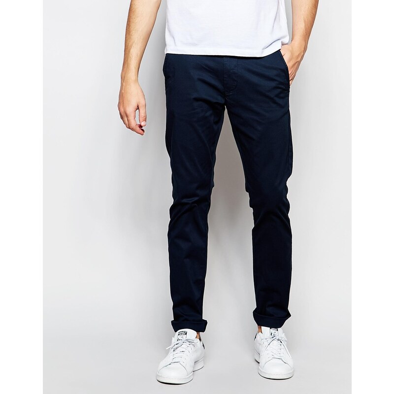 Selected Homme - Pantalon chino slim avec ceinture en cuir italien - Bleu
