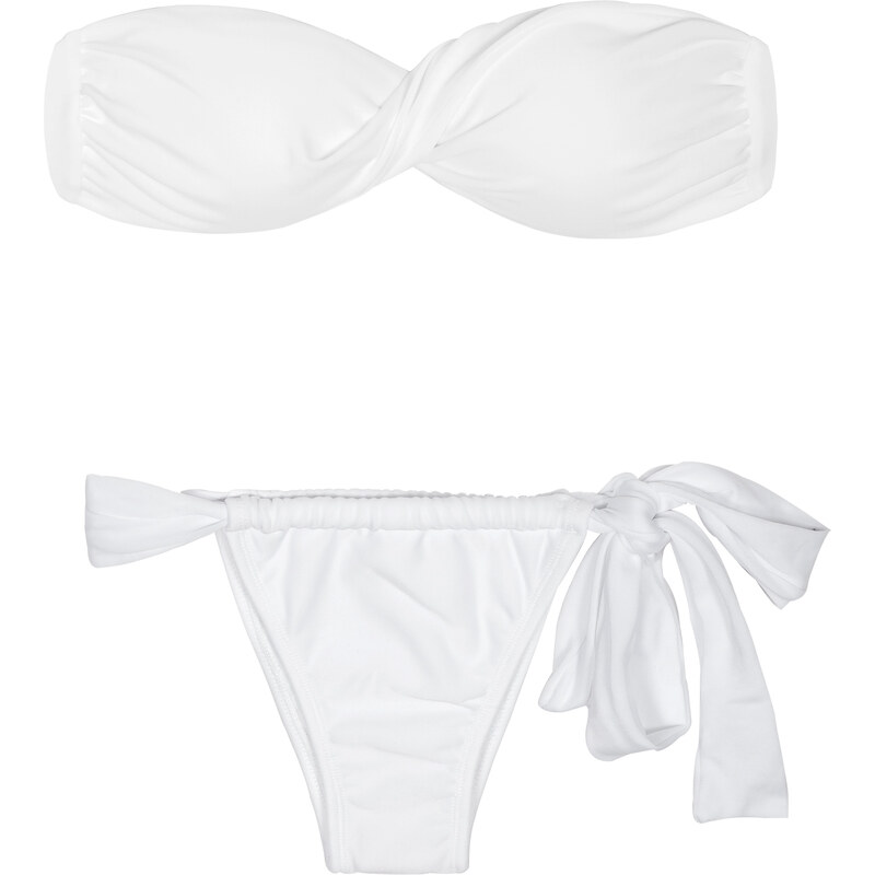 Rio De Sol White Bandeau Bikini Top And Knotted Side Bottom - Branco Torcido Lace
