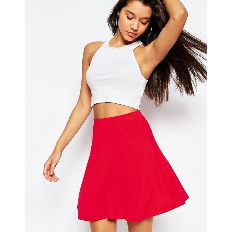 ASOS - Jupe patineuse avec poches - Rouge