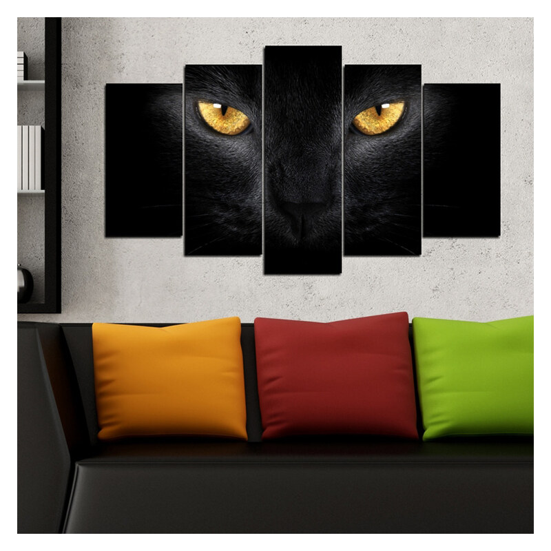 Lesara 5 Panneaux muraux motif chat noir