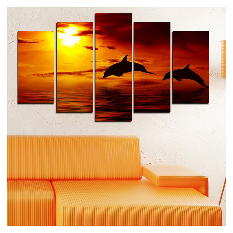 Lesara 5 Panneaux muraux motif dauphins
