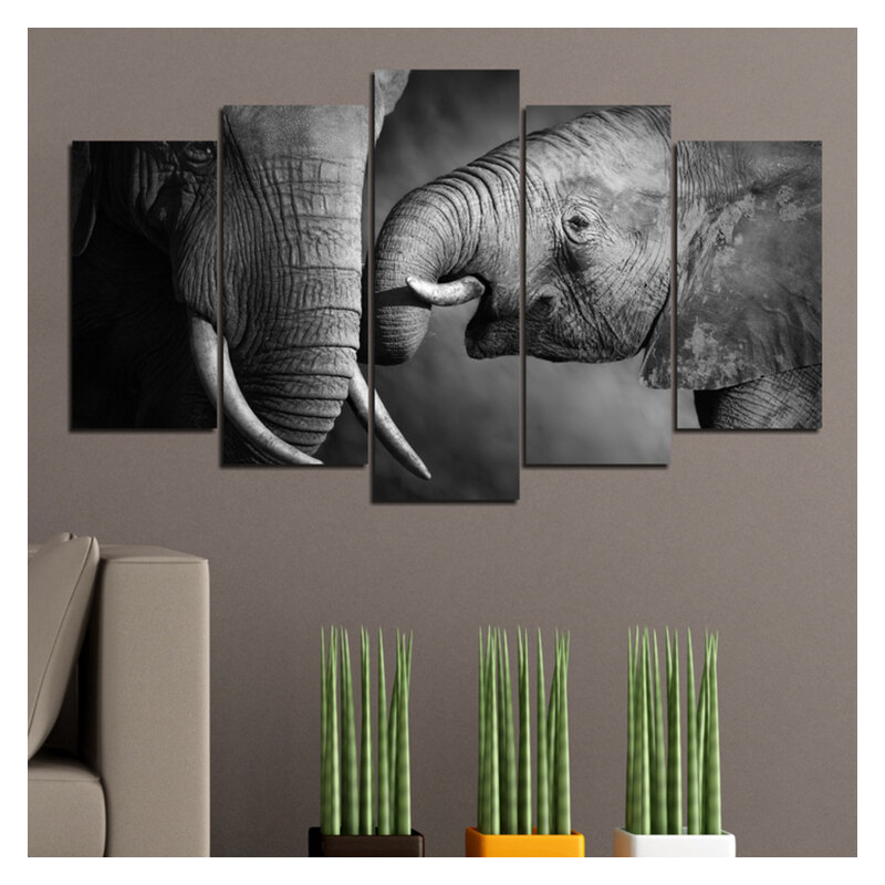 Lesara 5 panneaux muraux motif éléphants