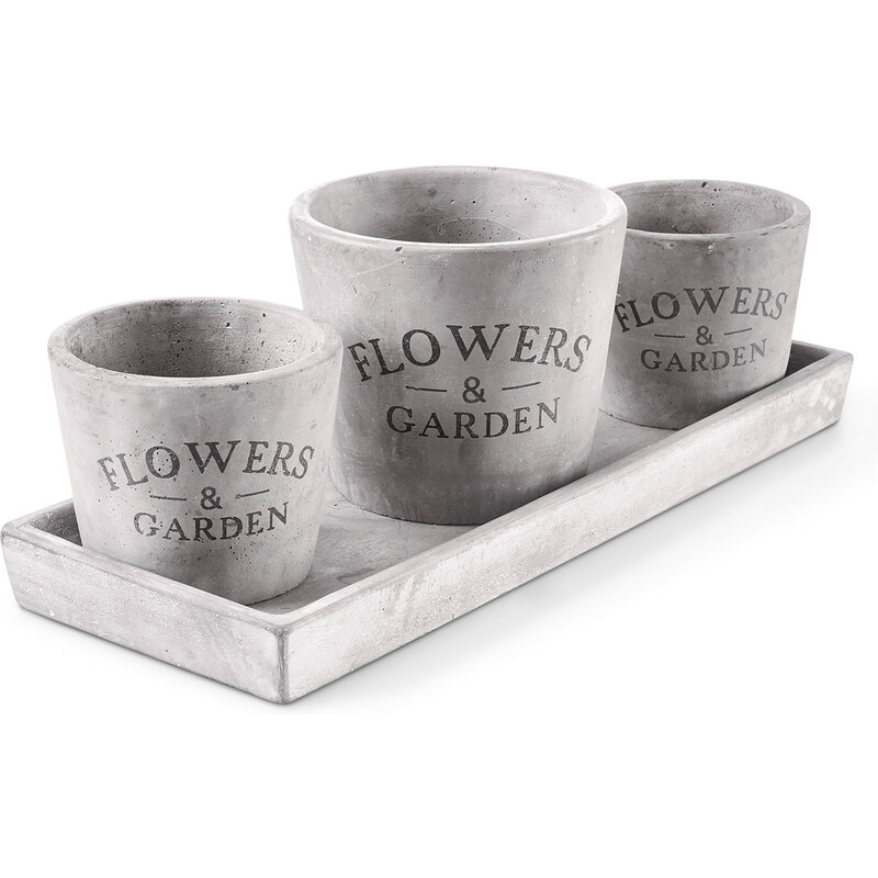 bpc living Pots de fleur avec soucoupe (Ens. 4 pces.) gris maison - bonprix