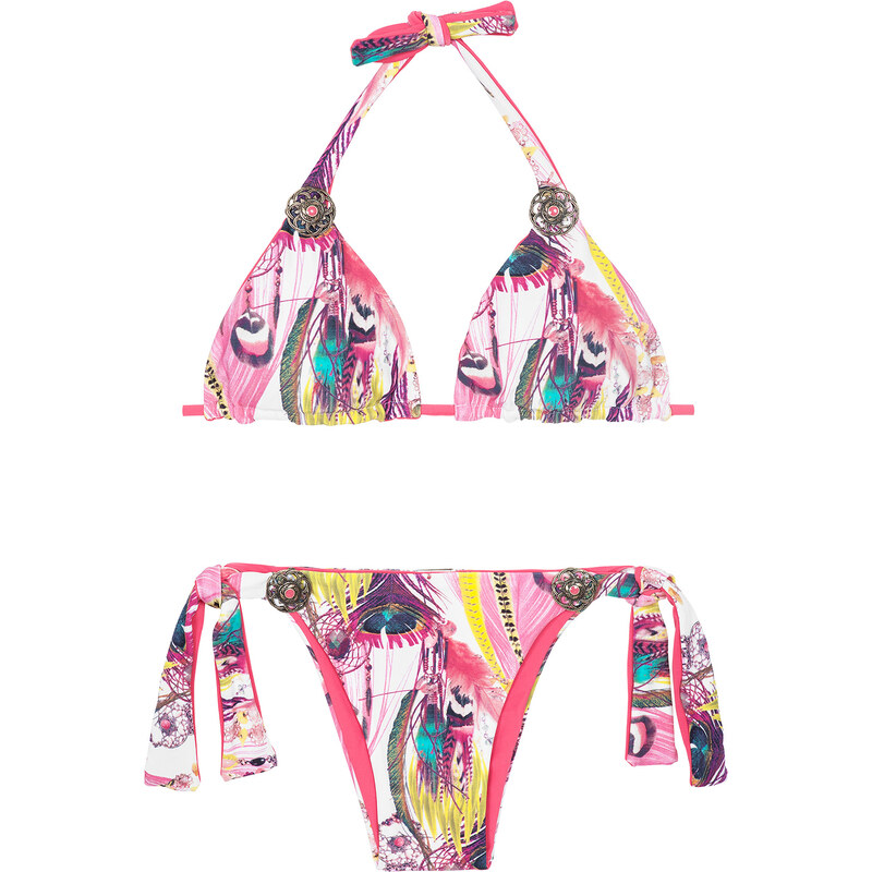 La Playa Bikini Triangle Réversible Imprimé/rose Uni - Hippie Pink Dupla