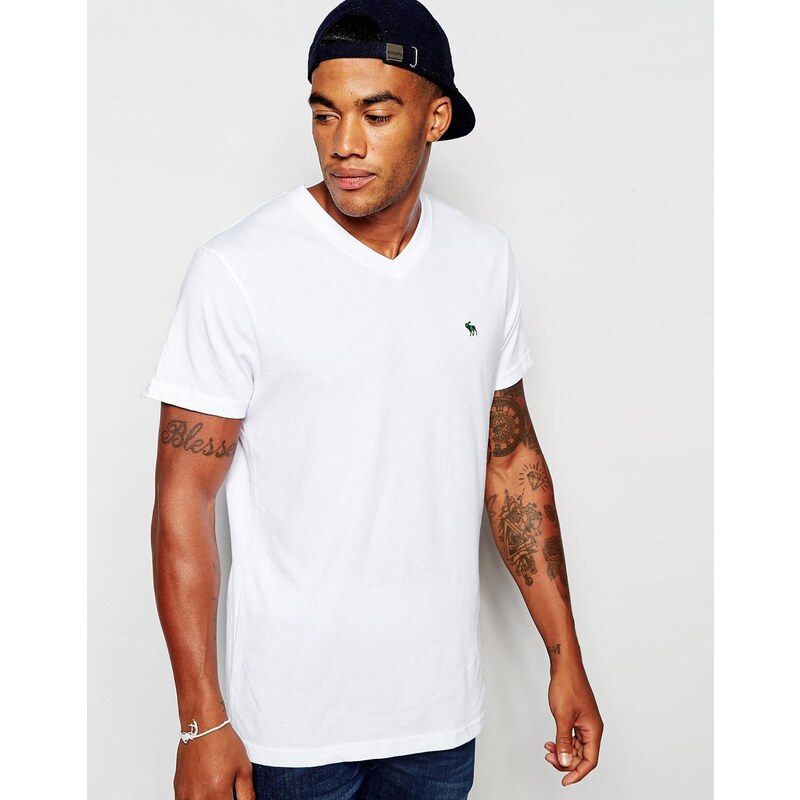 Abercrombie & Fitch - T-shirt classique à col en V - Blanc - Blanc