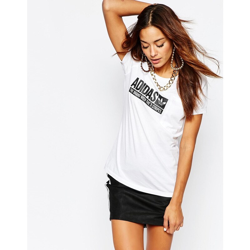 Adidas Originals - T-shirt ajusté avec logo encadré - Blanc