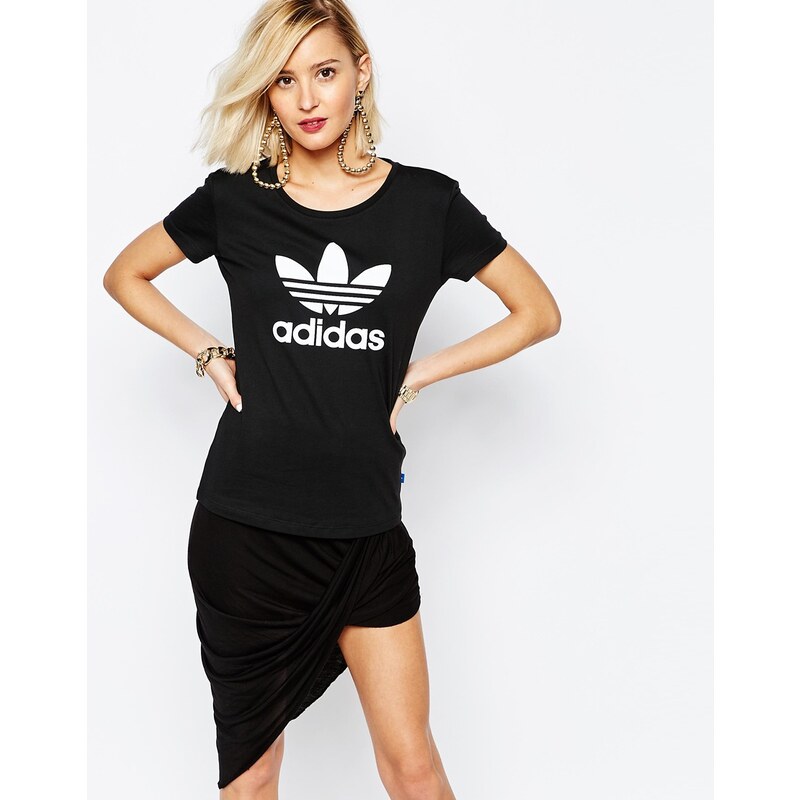 Adidas Originals - T-shirt ajusté avec logo trèfle - Noir