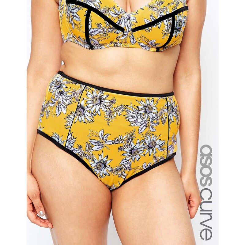 ASOS CURVE - Bas de bikini taille haute contrasté à joli imprimé floral - Multi