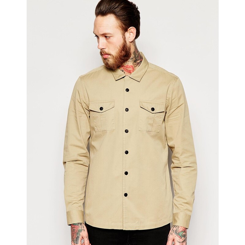 ASOS - Chemise style militaire avec col à revers - Taupe - Taupe