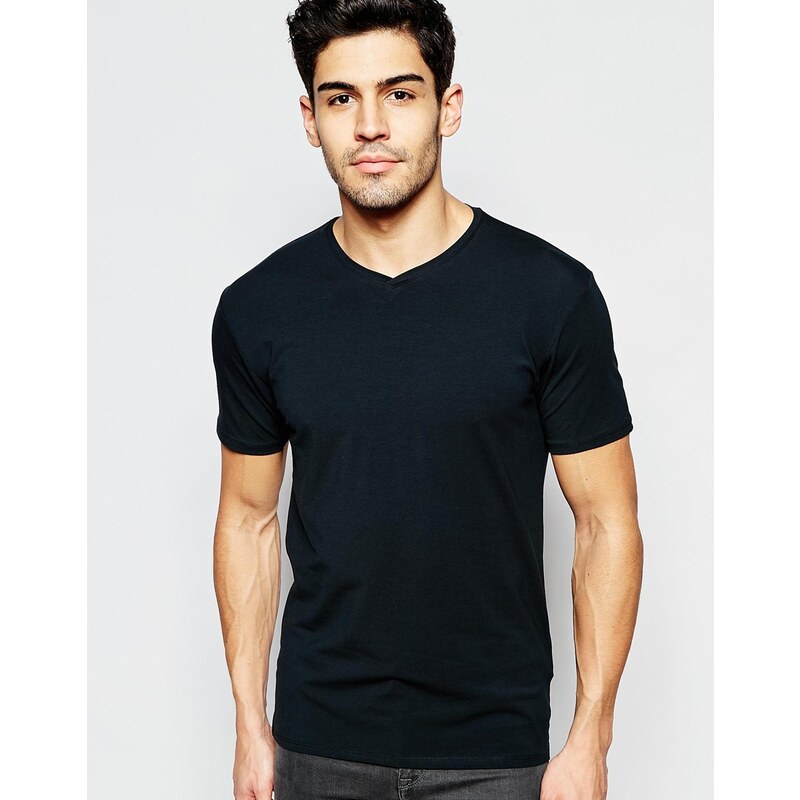 Selected Homme - T-shirt col V - Noir