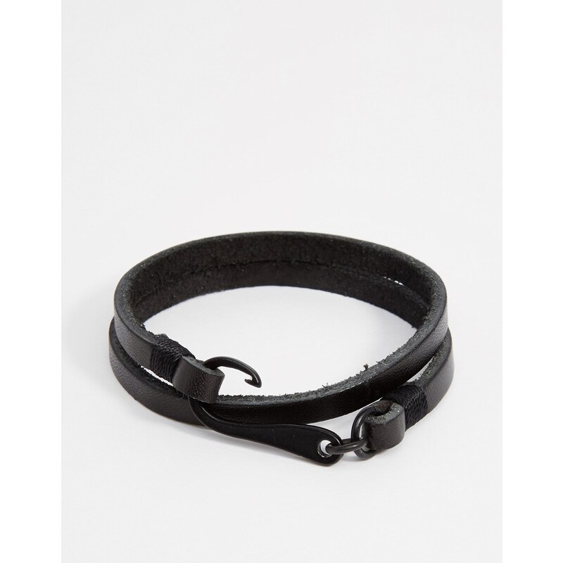 Seven London - Bracelet enveloppant en cuir avec crochet - Noir - Noir