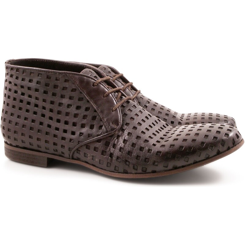 Leonardo Shoes Bottines pour hommes fait à la main en cuir marron perforé