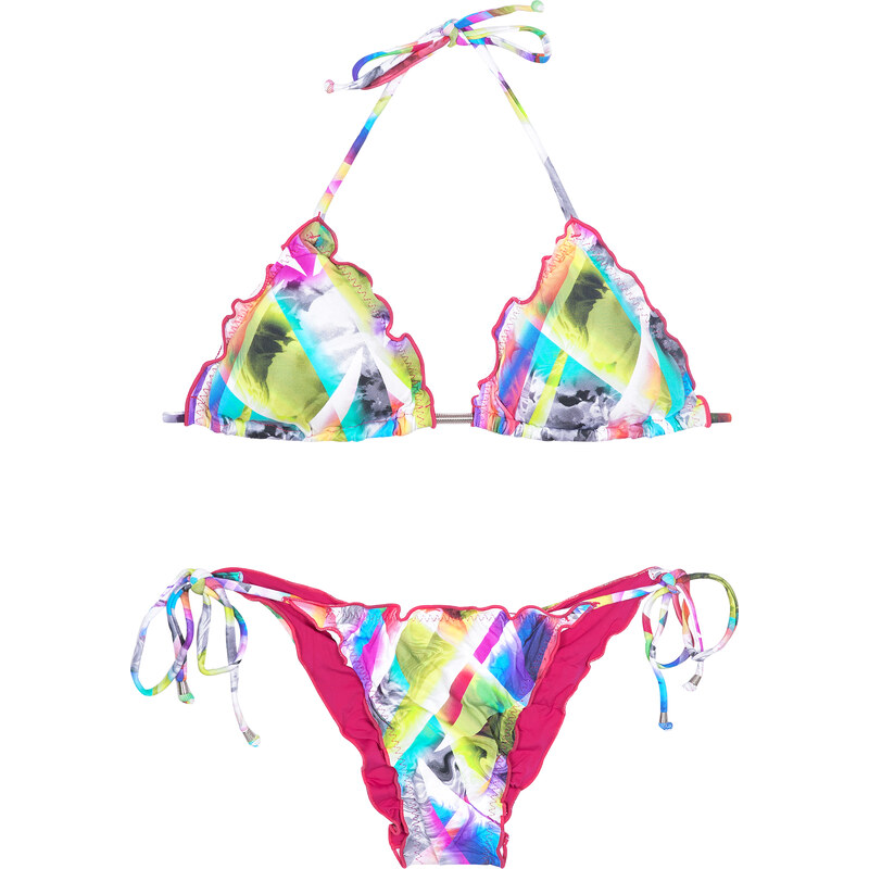 Lichia Maillots de bain femme Bikini Triangle Multicolore, Bas Scrunch échancré - Frufru Astral
