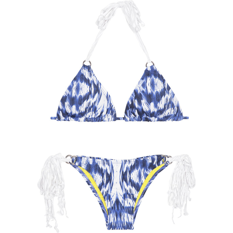 Lichia Maillots de bain femme Bikini Brésilien Bleu Et Blanc, Longues Franges - Shape Franja