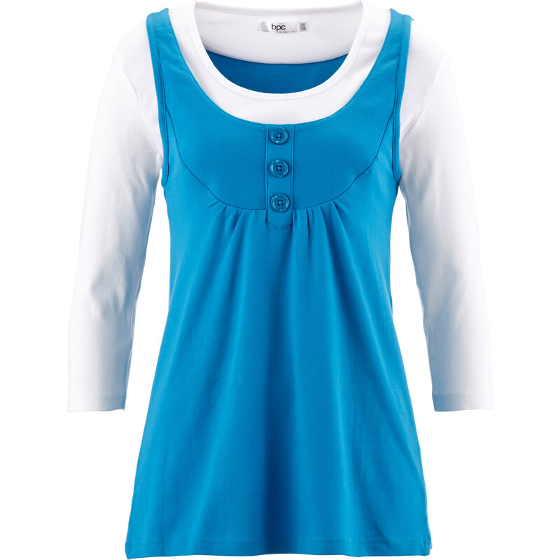 bpc bonprix collection T-shirt 2 en 1, manches 3/4 bleu femme - bonprix