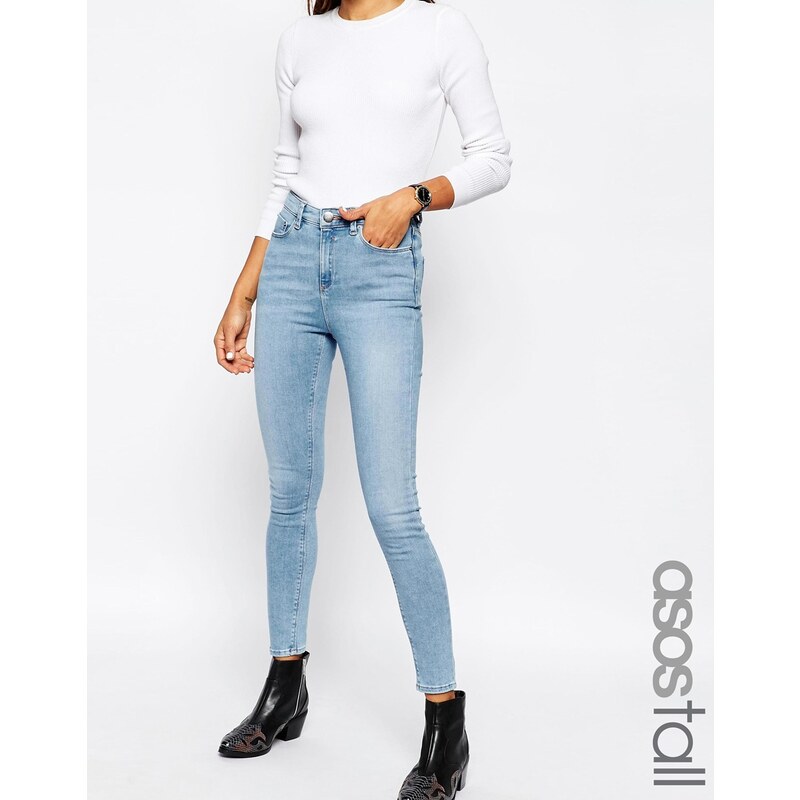 ASOS Tall ASOS - Ridley - Jean skinny taille haute à délavage taupe clair Carnation - Bleu