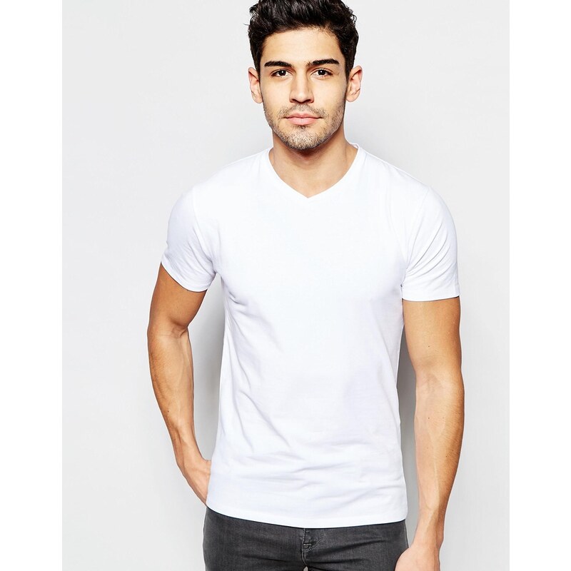 Selected Homme - T-shirt col V - Blanc